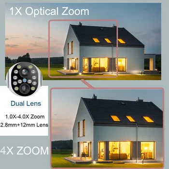 4X ZOOM PTZ WIFI, Lauko Kamera, Dual Lens Auto Stebėjimo Debesų VAIZDO Home Security IP Kameros 2,8 mm-12mm