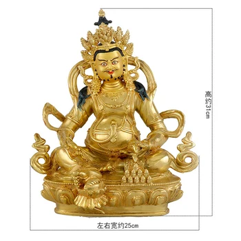 31CM Didelis Pašvenčia budos statula # Nepalas Tibeto Budizmas Geltona Jambhala likimo dievo Budos Auksu žalvario statula NAMUOSE