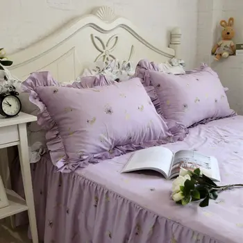 2vnt pruple gėlių spausdinti užvalkalas elegantiškas pynimas pagalvę pseudo medvilnės gėlių, dekoratyvinių pagalvių užvalkalai princesė patalynės reikmenys
