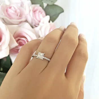 Smaragdas 925 Sterlingas sidabro žiedas pirštu Keturis Nagus, Princesė iškirpti topazas brangakmenio Elegantiškas Žiedas Moterų Dalyvavimas Vestuvių papuošalai