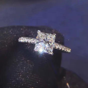 Smaragdas 925 Sterlingas sidabro žiedas pirštu Keturis Nagus, Princesė iškirpti topazas brangakmenio Elegantiškas Žiedas Moterų Dalyvavimas Vestuvių papuošalai