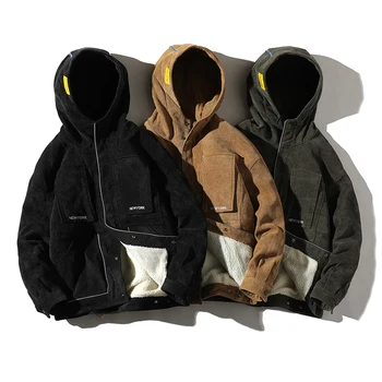 Vyrų žiemos striukės parko mens velvetas harajuku 2020 streetwear gobtuvu outwear šilti paltai