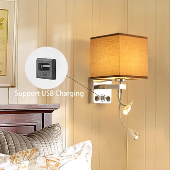 Modernus Patalpų LED Sienos Lempa, Lovos, Miegamojo Aplikacijos Sconce Su USB Jungiklis E27 Lemputės Interjero Pagalvėlė Home Hotel Sienos Žiburiai