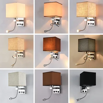 Modernus Patalpų LED Sienos Lempa, Lovos, Miegamojo Aplikacijos Sconce Su USB Jungiklis E27 Lemputės Interjero Pagalvėlė Home Hotel Sienos Žiburiai