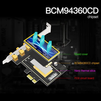 FV-T919 Dual band 1750Mbps 802.11 AC Hackintosh PCI-E WiFi Adapteris PCI Express Bevielis BCM94360CD + Bluetooth BT 4.0 4*Antena