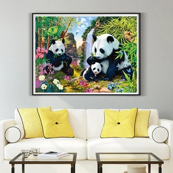 AZQSD Suaugusiųjų Piešimo Numeriai Panda Akrilo Dažų Rinkiniai 