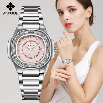 WWOOR 2020 Nauja Rožinė Ponios Riešo Žiūrėti Garsaus prekės ženklo prabangus Diamond Rinkimo Datos Žiūrėti Moterų Nerūdijančio Plieno Moterų Apyrankės, Laikrodžiai