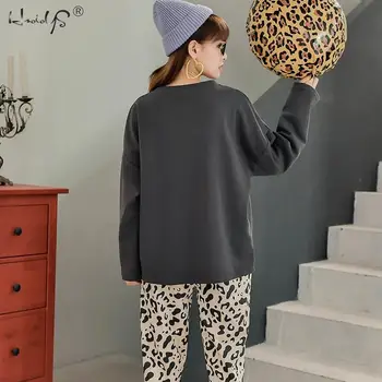 Moterų Mados Homewear Pižama Nustatyti Dviejų dalių ilgomis rankovėmis kelnės ir leopardas spausdinti pižama