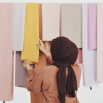 Musulmonų HijabsTurbanet Skarelė Mados Paprastas Burbulas Šifono Skara Moterų Hijab Wrap Kietas Lankelis ColorShawls