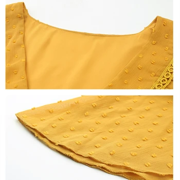 Vasaros Derliaus Kietas Šifono Suknelės Moterims Boho trumpomis rankovėmis V nėrinių Pynimas Moterų Atsitiktinis Geltona Prarasti motinystės Suknelė 2021