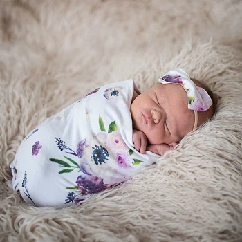 Naujagimį Berniuką Ir Mergaitę, Gėlių miegmaišį Miego Maišas Wrap Suvystyti+Lankelis Nustatytas 0-6M Kūdikių miegmaišiai