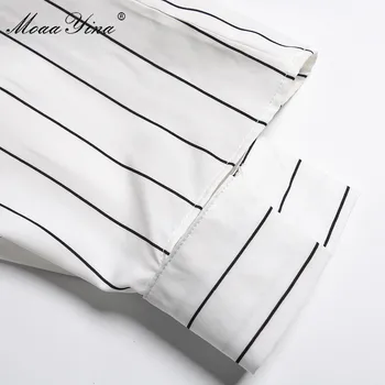 MoaaYina Mados Dizaineris Nustatyti Pavasarį, Vasarą Moterys ilgomis rankovėmis Stripe Marškinėliai Topai+Akių China Sijonas Dviejų dalių kostiumas