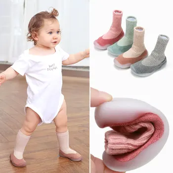 Kūdikių bamblys batai guminiais padais kojinės rudens ir žiemos grindų batus, ilgas vamzdis bamblys kūdikių kojinės, batai medvilnės kojinės vaikams