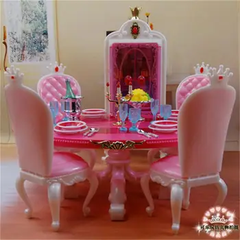 Barbie Doll Baldų Priedai Plastiko Žaislas Restoranas Pietų Stalo Vyno Aušintuvas Kėdės, Stalo įrankiai Kalėdų Dovana Girl 