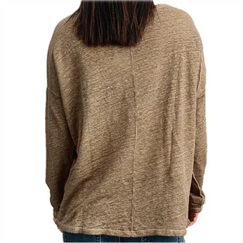 Moterų Marškinėliai Rudens Žiemos Drabužių vientisos Spalvos Apvali Apykaklė Long Sleeve T-shirts Atsitiktinis Viršūnes Moterų Megztinis Plius Dydis S-5XL