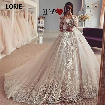 LORIE Long Sleeve Lace Appliques Kamuolys Suknelė Vestuvių Suknelės Vestuvių Suknelės, Plius Dydis iliuzija Santuokos Princesė Šalis Suknelė 2020 m.