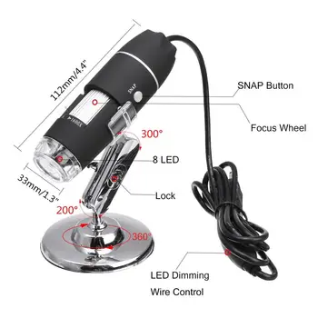 1600X 1000X USB Skaitmeninis Mikroskopas su Kamera Endoskopą 8LED didinamasis stiklas su Metalo Stovas