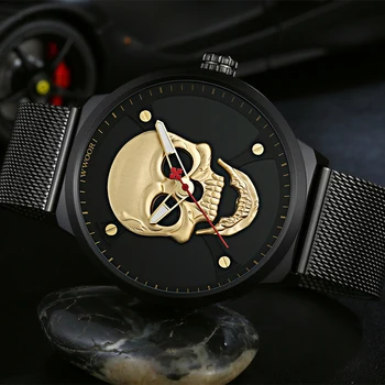 WWOOR Piratų Kaukolės Stiliaus Vyrų Žiūrėti Nerūdijančio Plieno Šviesos Kvarciniai Laikrodžiai Karinės Vandeniui Skeleton Laikrodis Žmogui 8867
