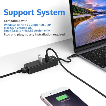 Aliuminio 1000 Mbps c Tipo USB Hub 3.0 su Gigabit Ethernet RJ45 Port Tinklo Adapteris Nešiojamas Duomenų centras 