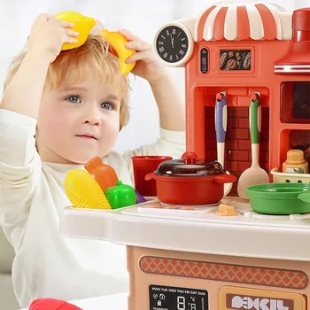 Daugiafunkcinis Modeliavimas Virtuvės Žaislų Rinkinys, Šviesos Muzika Cirkuliuojančio Vandens Virimo Ir Kepimo Vaikų Žaisti Namus, Stalo reikmenys