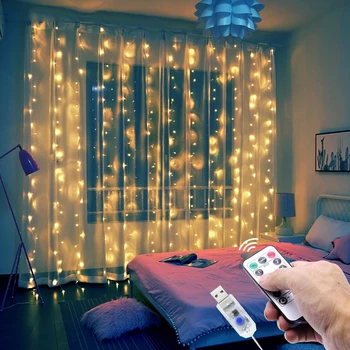 LED Užuolaidų Girliandą Langą USB Styginių Šviesos Pasakų Girlianda Nuotolinio Valdymo Naujųjų Metų Kalėdų Vakarėlį LED Lempos, Dekoracijos namams
