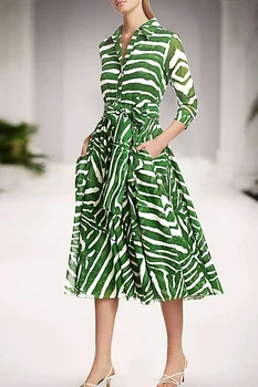 Ilga Suknelė kilimo ir tūpimo Tako Aukštos Kokybės Pavasarį 2020 Naujas Moterų Mados Šaliai, Derliaus Elegantiškas Prašmatnus Gentlewoman Zebras Spausdinti Marškinėliai, Suknelės