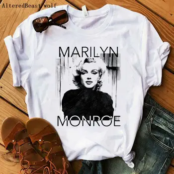 2019 moterys naujas vasaros atsitiktinis marškinėliai Marilyn Monroe spausdinti moterų marškinėliai moterims topai trumpas rankovės O-kaklo plus size 