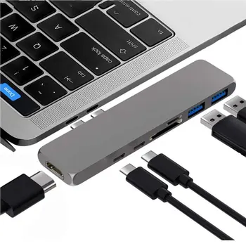 USB Tipo C Hub Adapterį 7 in 1 Dvejopo Tipo C Hub Hd Multimedijos Sąsaja Extension Adapter Macbook Multiport Adapteris