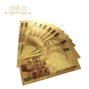 10vnt/daug Karšto Pardavimo Spalvos Kataras Banknotų Šimtą Riyals Banknotų 24k Aukso Netikrą Popieriniai Pinigai Už Dovanų