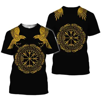 Viking simbolis-Tatuiruotė Varnas 3D Atspausdintas vyrų marškinėliai Harajuku Mados Trumpas rankovės vasaros gatvės hip-hop Unisex marškinėlius viršūnes 03
