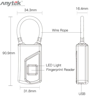 Pirštų atspaudų Spynos Smart Bluetooth + Bagažo Atvejais Spintelę Krepšiai Užraktas Anytek L1+ Kelionės Lauko Apdaila