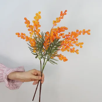 42cm Netikrą Orange Mimoza Augalai Filialas Dirbtinių Palmių Plastiko Rudenį Augalų Lapai Akacijų Augalų Namų Helovinas Apdailos