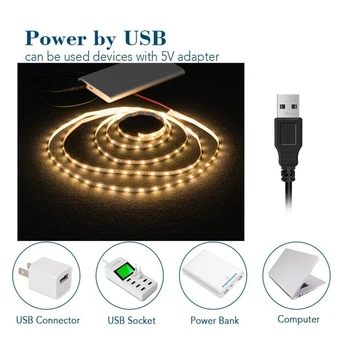 3/5M USB Led Šviesos Juostelės SMD2835 NE Vandeniui Flexibele verlichting Korp Juosta Balta/Šiltai Protas Juostelės Apšvietimas