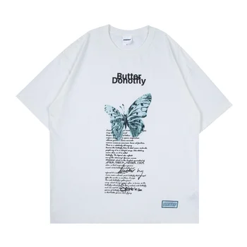 LINDSEY SEADER vyriški marškinėliai trumpomis Rankovėmis Drugelis Spausdinti Hip-Hop Negabaritinių Medvilnės Atsitiktinis Harajuku Streetwear Viršuje Tee Tshirts