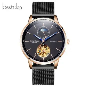 2019Switzerland prekės don Prabangus Automatinis Mechaninis laikrodis Vyrams Skeletas Kreivų Veidrodžių Vandeniui mens Laikrodžių Mados reloj