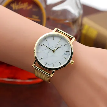 Naujo Prabangaus Prekės ženklo Moterų Laikrodžiai Mados Sidabro Ir Aukso Tinklelio Juostos Kūrybos Marmuro, Kvarco Žiūrėti ponios Atsitiktinis suknelė Žiūrėti часы