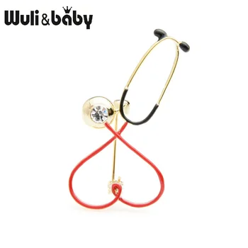 Wuli&baby kalnų krištolas Raudona Širdis Stetoskopas Sagės Moterys Vyrai Asmenybės Ligoninės Gydytojas Sagės Smeigtukai