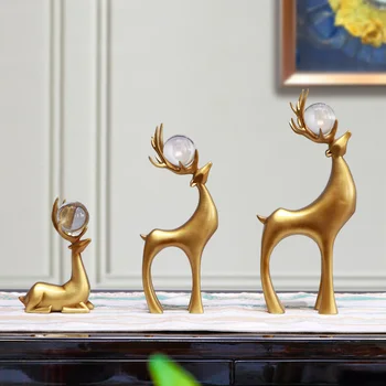 Šiaurės Golden Deer Skulptūros Kūrybinės Keramikos Šiuolaikinio Meno Statulėlės Ornamentu Namų Dekoro Priedai Darbalaukio Ornamentu
