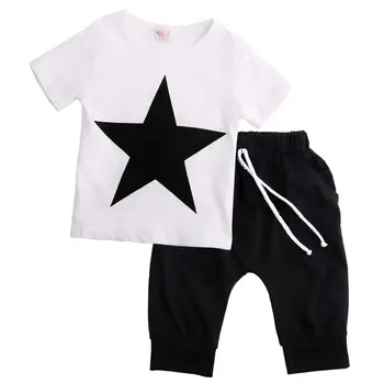 Vaikams, Kūdikių Berniukų Atsitiktinis Star T-shirt Viršūnes +Haremo Kelnės 2 vnt Kompl Mažylis berniukas, vasarą cool apranga Nustatyti 2-7Y drabužiai