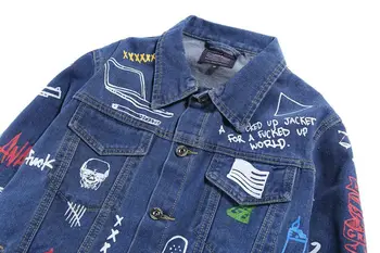 Vyrai Hip-Hop Atsitiktinis Kratinys džinsai striukė ilgomis Rankovėmis Atspausdintas Kišenėje Marškinėliai Mados Streetwear nuolaida išskleidžiamajame laivo viršutinį sluoksnį