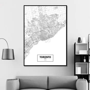 Toronto Ontario Kanada Juoda Balta Užsakymą Pasaulio Miesto Žemėlapį Plakatas Drobė Spausdinti Šiaurės Stiliaus Sienos Menas Namų Dekoro