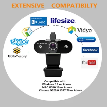 2K 1080P HD Kameros Su Dangčiu Ir Mikrofonas Auto Focus KOMPIUTERIO Darbalaukį Webcamera-Live Transliacijos Vaizdo Skambučių PC Mokymosi Internetu