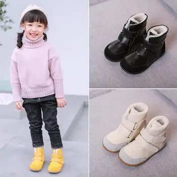 Žiemos naujas storas, šiltas, medvilnė batai berniukams ir mergaitėms natūralios odos basomis kūdikių sniego batai šiltas plius aksomo pliušinis batai