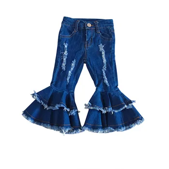 Bamblys Baby Girl Blue Jeans Mygtukai Užsiliepsnojo Džinsai Vaikams Tampri Džinsinio Bell-Dugnas Ilgos Kelnės Kūdikiui Kasdieniai Drabužiai