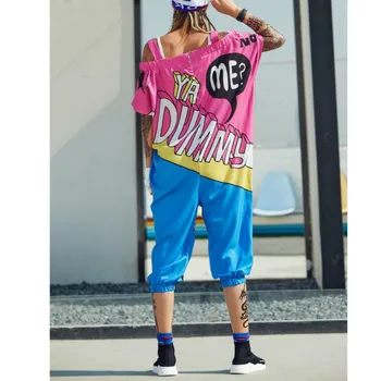 Moterų Jumpsuits Hip-Hop Plius Dydis Harajuku Darbo Drabužiai Romper Spausdinti Animaciją Mergina Laisvas Šokis Haremo Kelnės Japonijos Moterų Streetwear