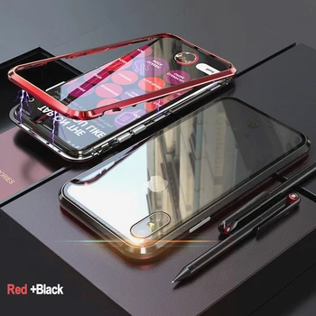 360 Magnetinės Metalo Adsorbcijos Atveju iPhone, 11 Pro Atveju SE 11 XS Max XR 6 7 8 Plus Double Sided Grūdintas Stiklas Raštas Dangtis