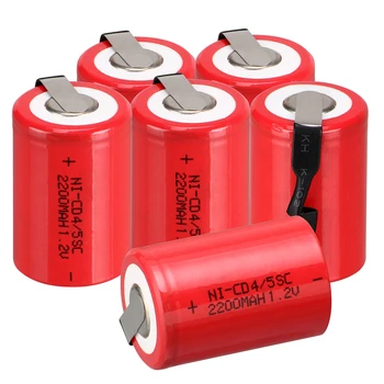 6pcs 1.2 V, 2200mAh Daug NiCd Skaičius 4/5 SubC Sub C &Tab Raudona Ni-Cd Įkrovimo Baterija (akumuliatorius