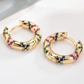 Zlxgirl papuošalai prabangos prekės spalvinga nutiesti cirkonis Europos dizaino vestuviniai auskarai papuošalai Puikiai aukso spalvos Dubajus ausis, auskarų vėrimas