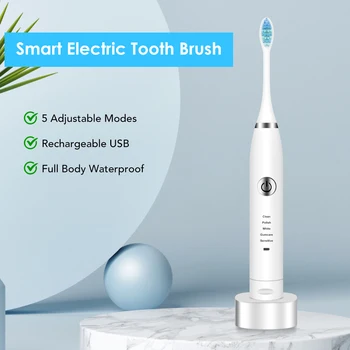 Nešiojamieji Elektriniai Garso Vibracijos dantų šepetėlį USB Rechargerable Vandeniui dantų šepetėlį Su 5 Režimai, Reguliuojamas Burnos Priežiūros Priemonė