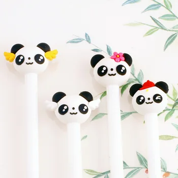 24 Vnt Kūrybos Raštinės reikmenys Animaciją Super Cute Panda Galvos Neutralus Mielas Gyvūnas Vandens Rašiklis Kawaii Mokykliniai Reikmenys Pen Rašyti